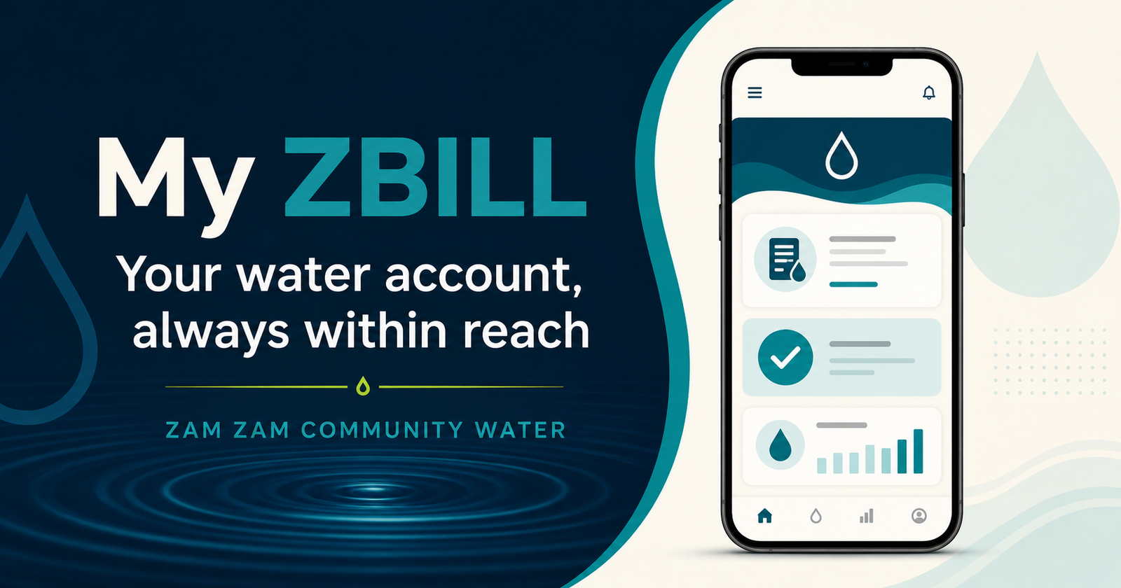 My ZBILL water account portal displayed on a mobile phone